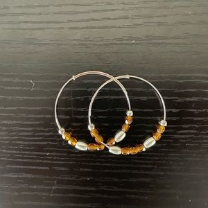Alex and Ani silver tone brown bead earrings